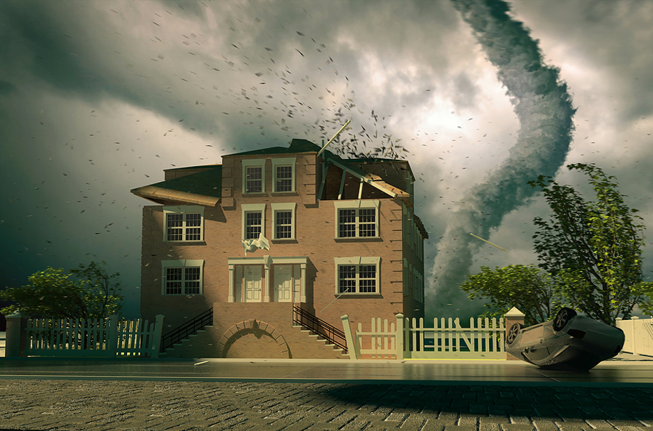 Tornado behind multi-story home