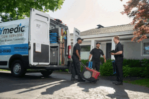 a group of men carrying tools
