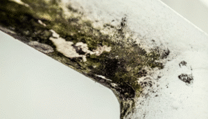 black and green mold growing on white wall